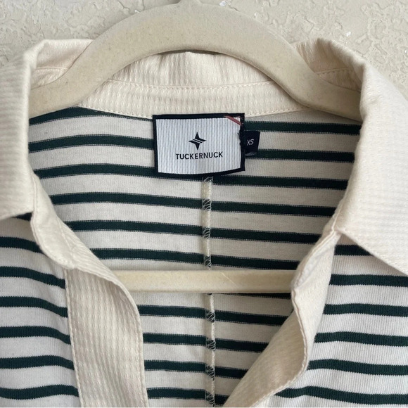 Tuckernuck Ashton Dress Green Ivory Stripe Polo V Neck - Picture 3 of 4